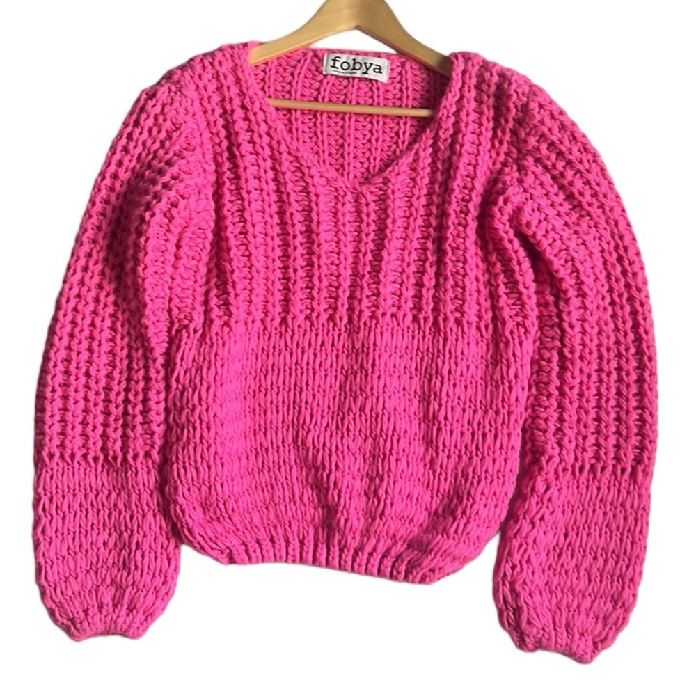 Fobya Knitwear Designer Bright‎ Pink Chunky Knit Sweater